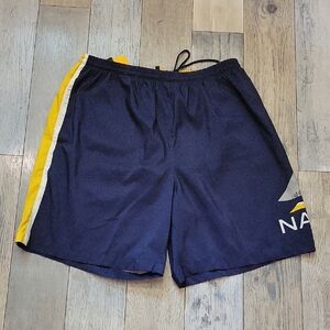 Nautica Men's Athletic Shorts in Navy with Yellow Accent